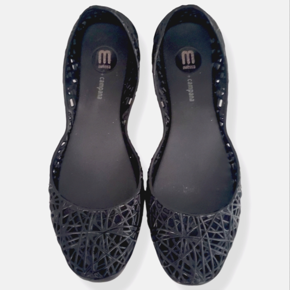 #210 Melissa CAMPANA ZIG ZAG Size 6 Black Jelly Womens Ballet Flats Shoes